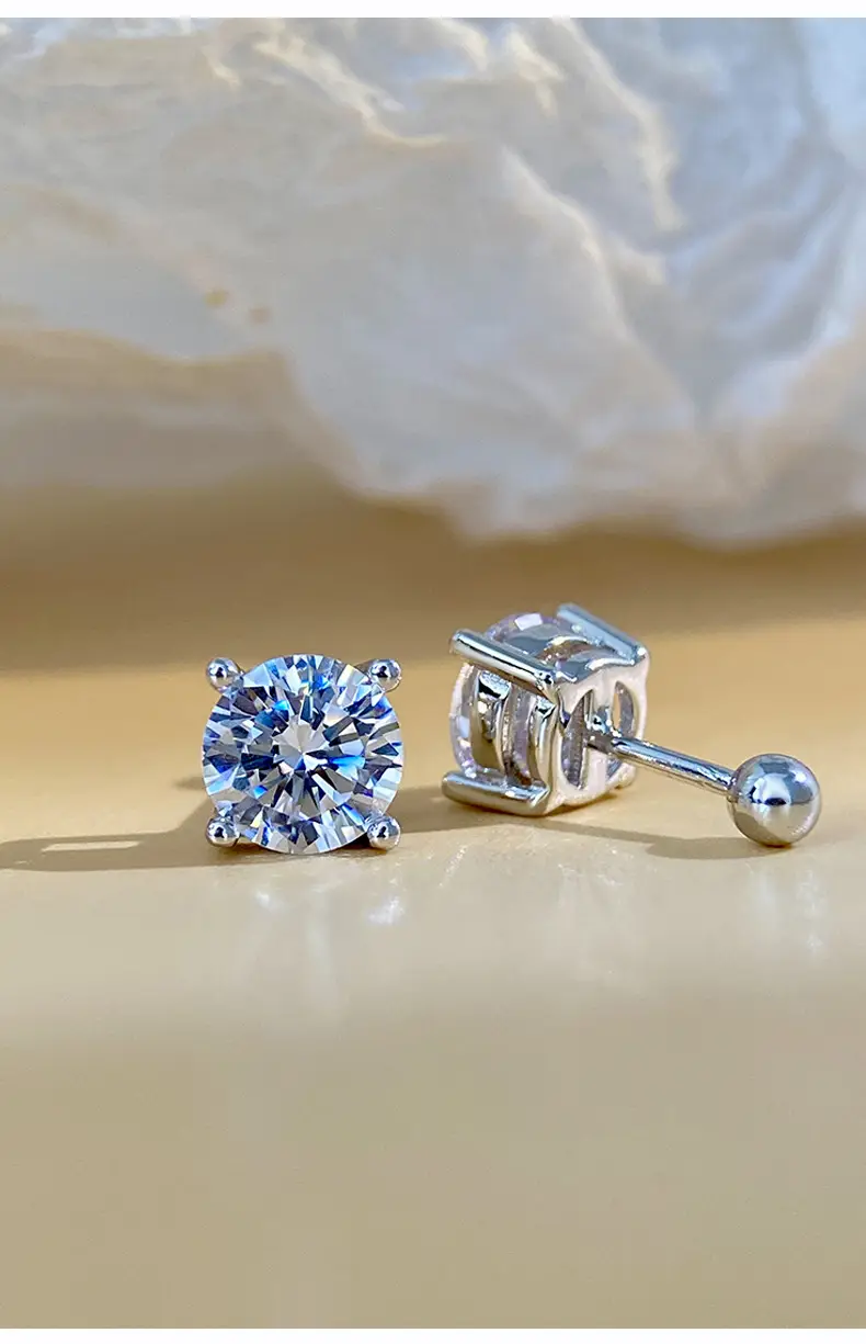 Moissanite Screw Earrings for Men Women Sterling Silver No-Pick — feature 4