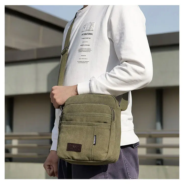 Men's Canvas Crossbody Bag Tan Multi-Layer Sports — feature 11