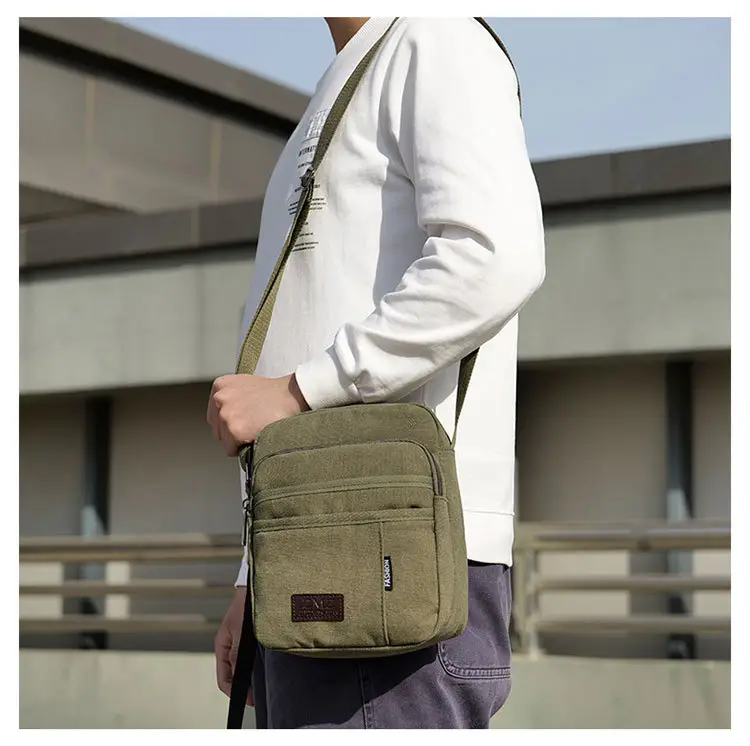 Men's Canvas Crossbody Bag Tan Multi-Layer Sports — feature 12