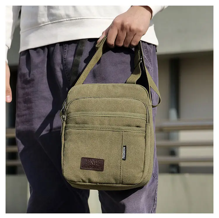 Men's Canvas Crossbody Bag Tan Multi-Layer Sports — feature 13