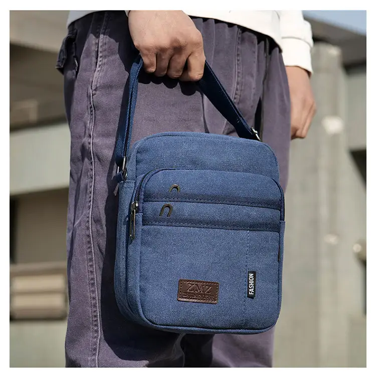 Men's Canvas Crossbody Bag Tan Multi-Layer Sports — feature 14