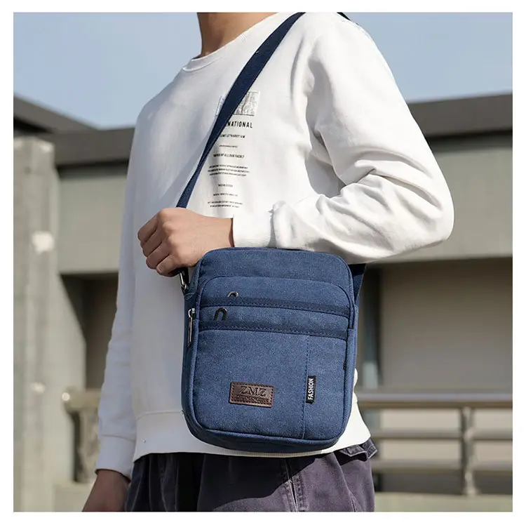 Men's Canvas Crossbody Bag Tan Multi-Layer Sports — feature 15