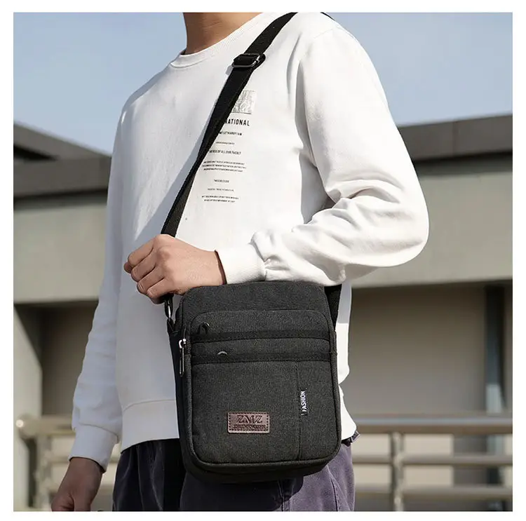 Men's Canvas Crossbody Bag Tan Multi-Layer Sports — feature 16