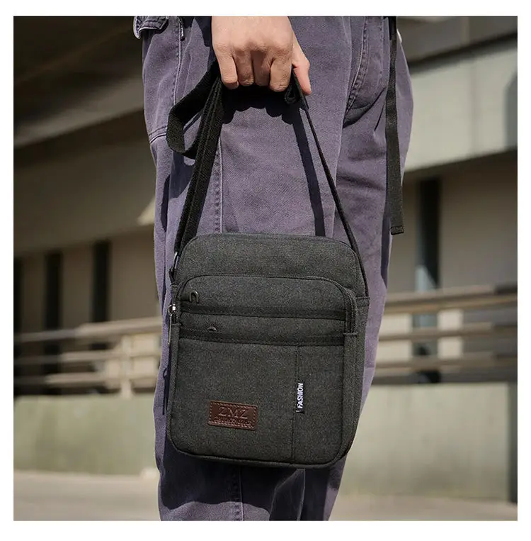 Men's Canvas Crossbody Bag Tan Multi-Layer Sports — feature 17
