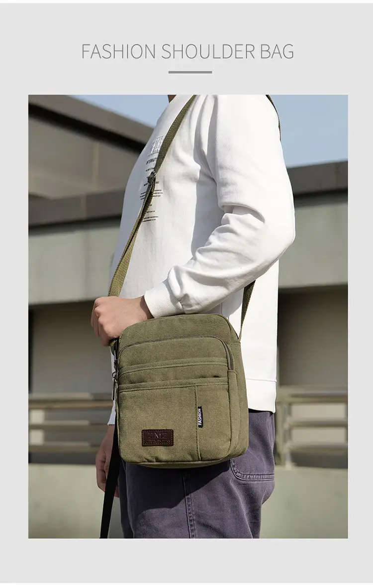 Men's Canvas Crossbody Bag Tan Multi-Layer Sports — feature 3