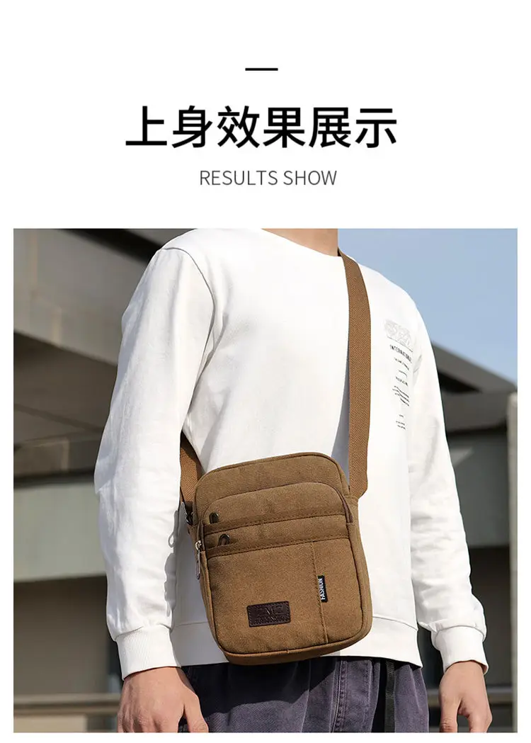 Men's Canvas Crossbody Bag Tan Multi-Layer Sports — feature 7