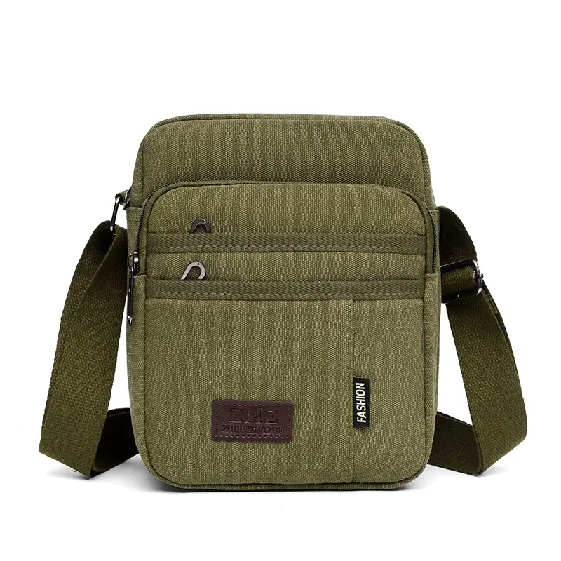 Men's Canvas Crossbody Bag Tan Multi-Layer Sports - Image 2