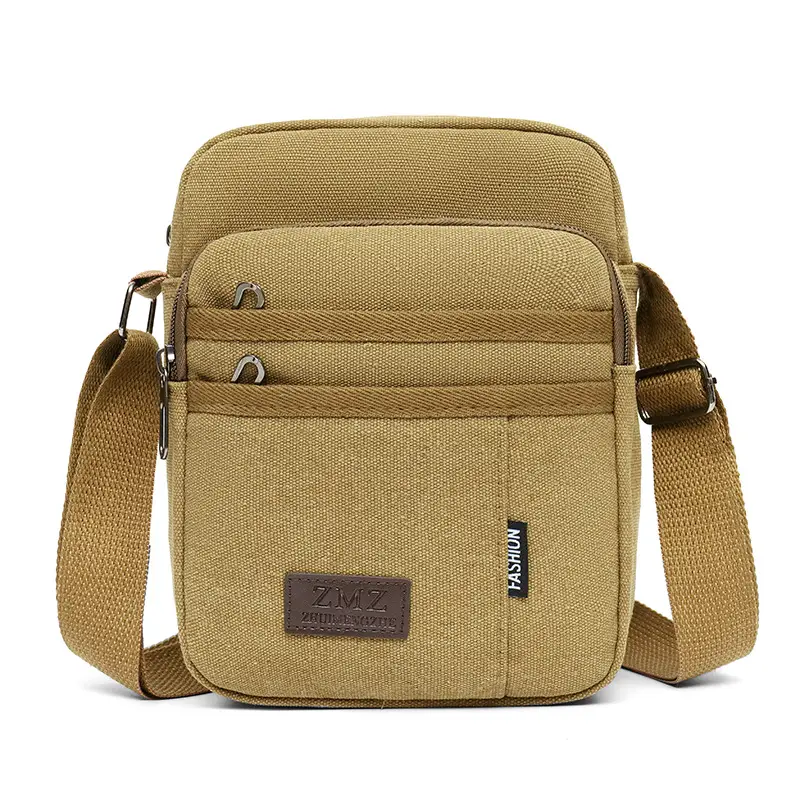 Men's Canvas Crossbody Bag Tan Multi-Layer Sports - Image 3