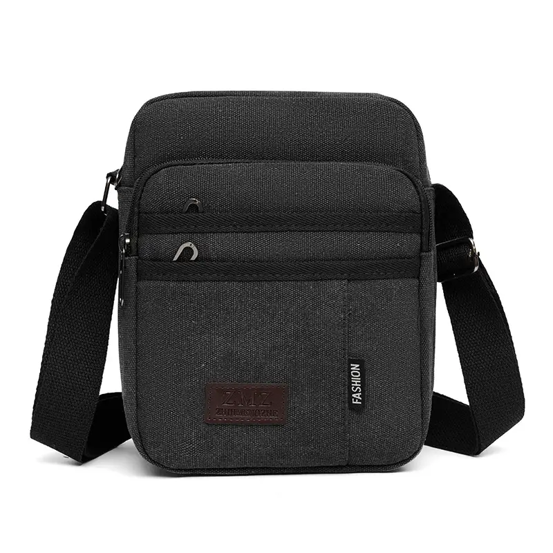 Men's Canvas Crossbody Bag Tan Multi-Layer Sports - Image 4