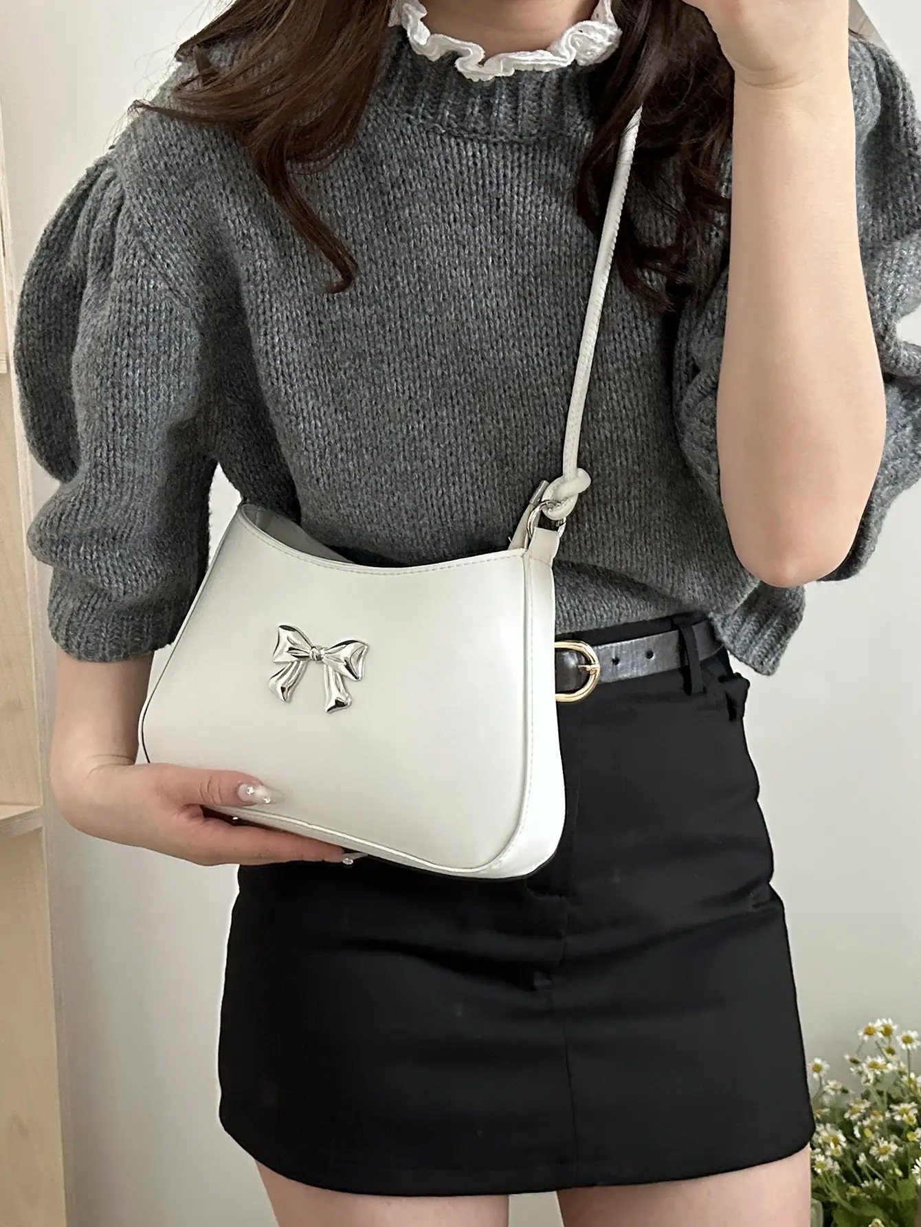 White Bow Shoulder Bag for Women 2024 - Image 3