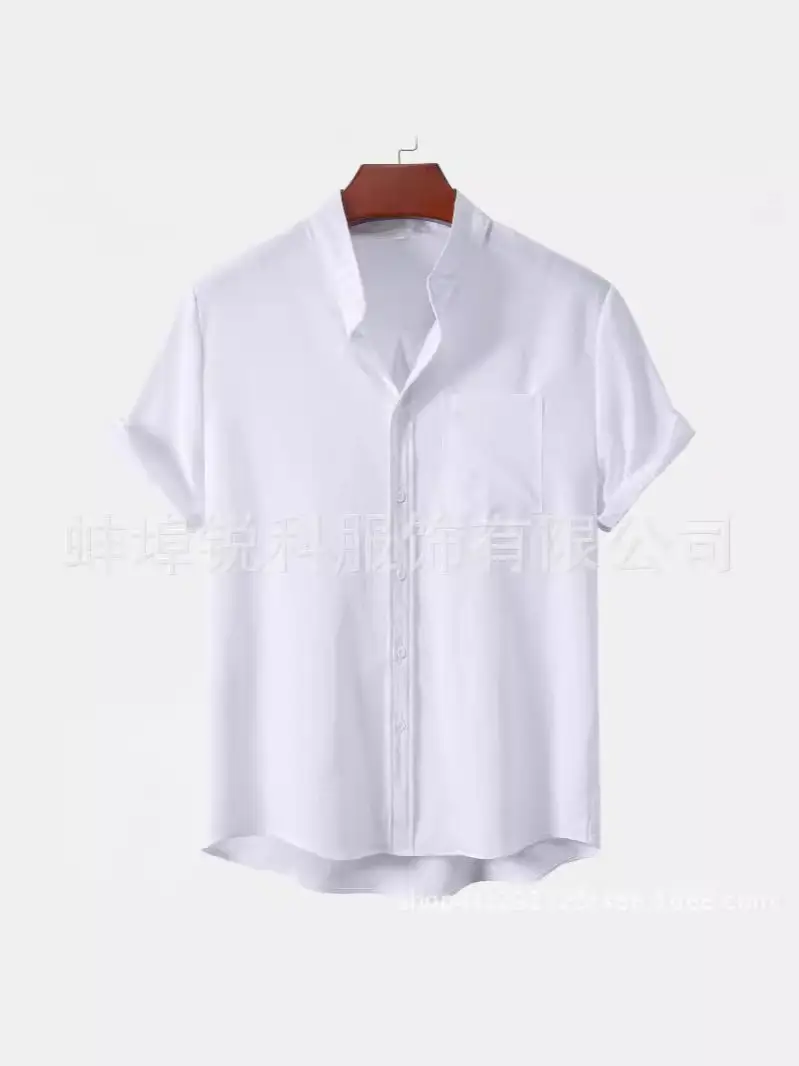 Men's White Short Sleeve Collar Shirt Casual Solid Color - Image 8