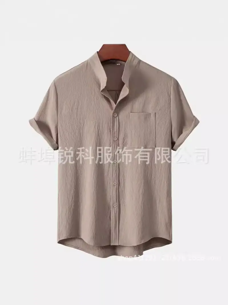 Men's White Short Sleeve Collar Shirt Casual Solid Color - Image 10