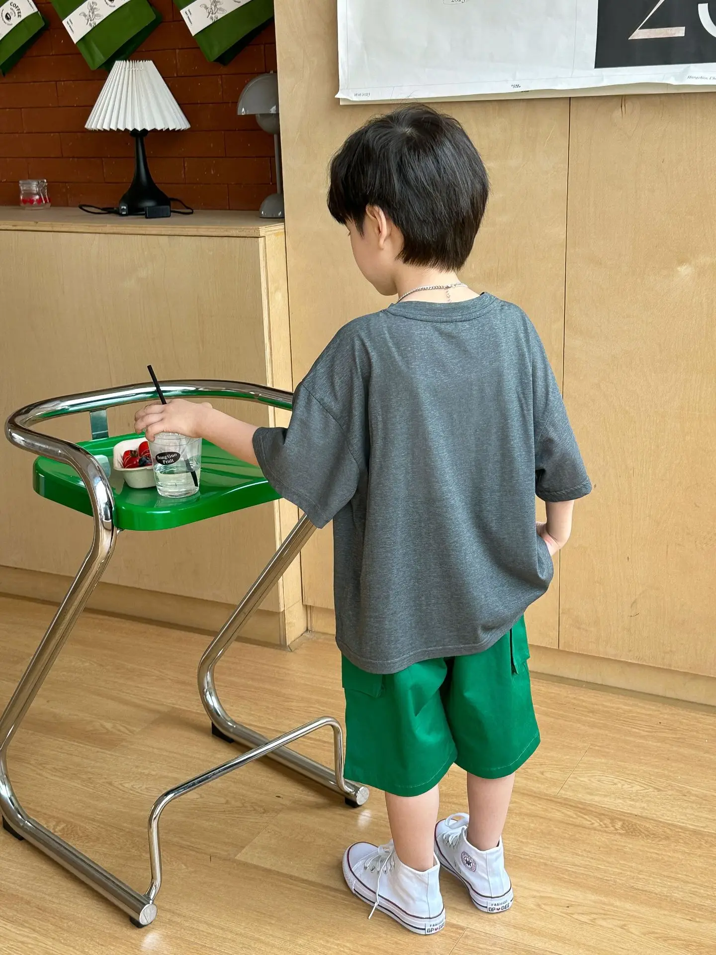 Boys Summer T-Shirt Green Gray Loose Kids 2025 - Image 3