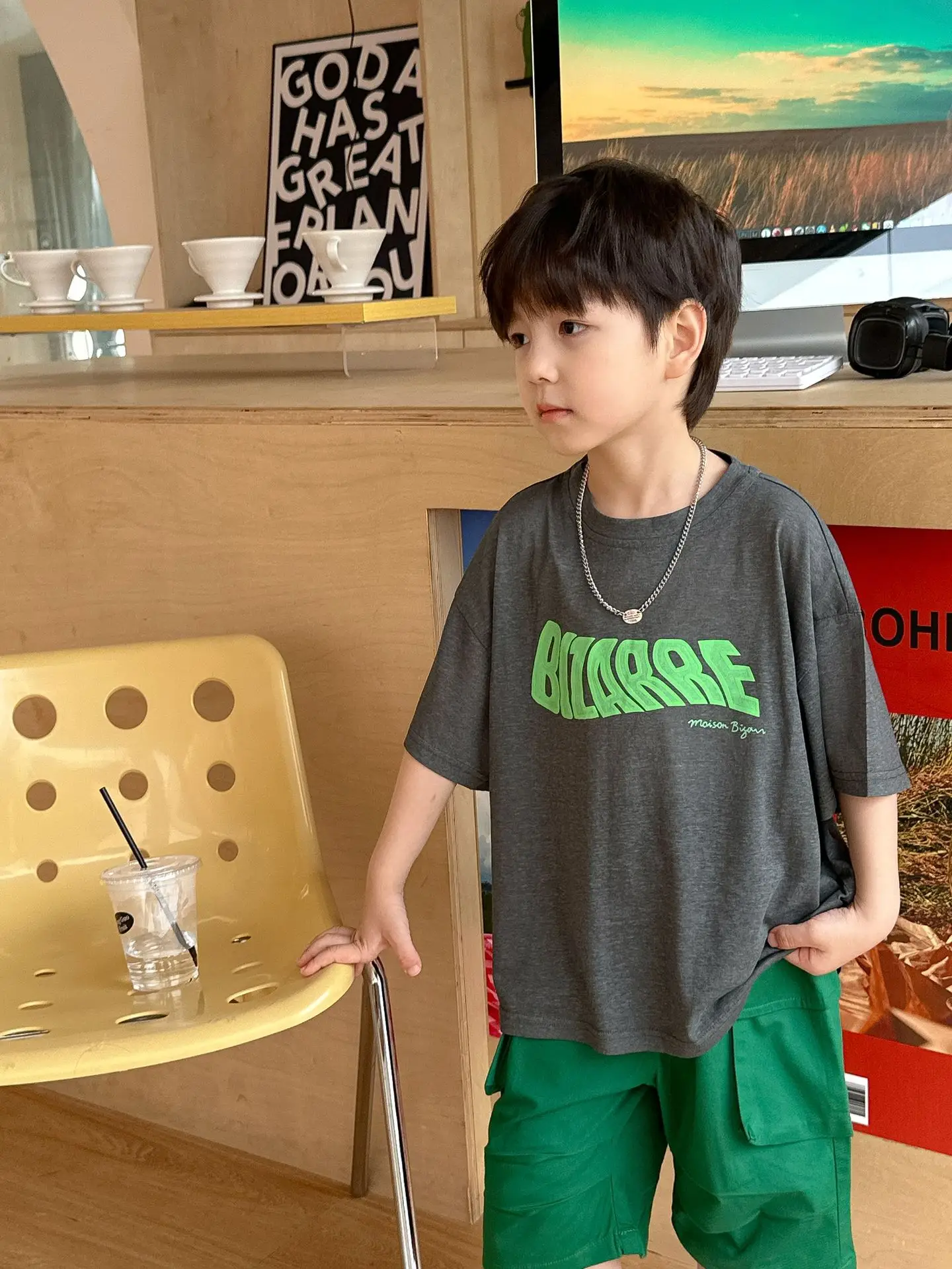 Boys Summer T-Shirt Green Gray Loose Kids 2025 - Image 6
