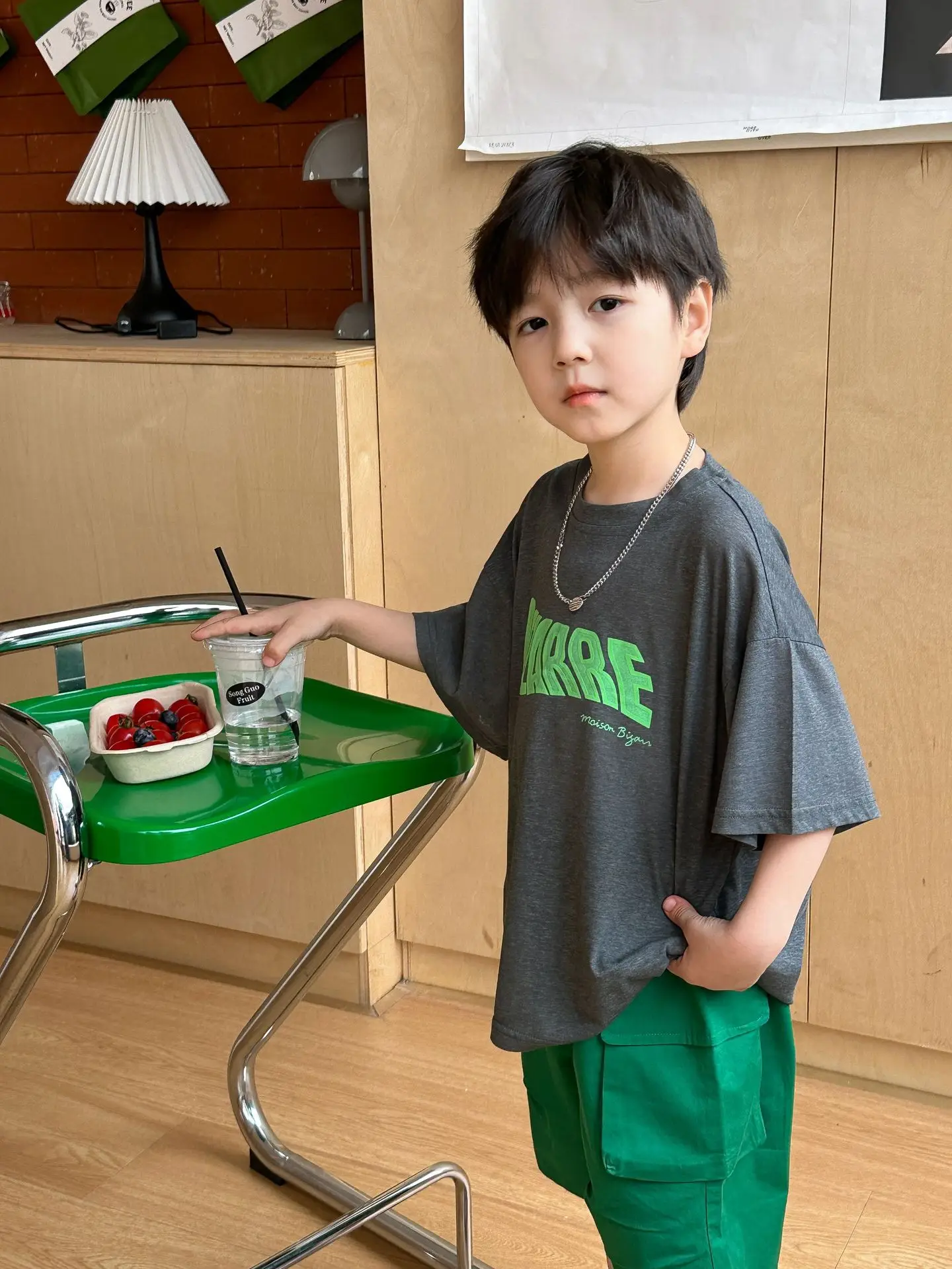 Boys Summer T-Shirt Green Gray Loose Kids 2025 — feature 10