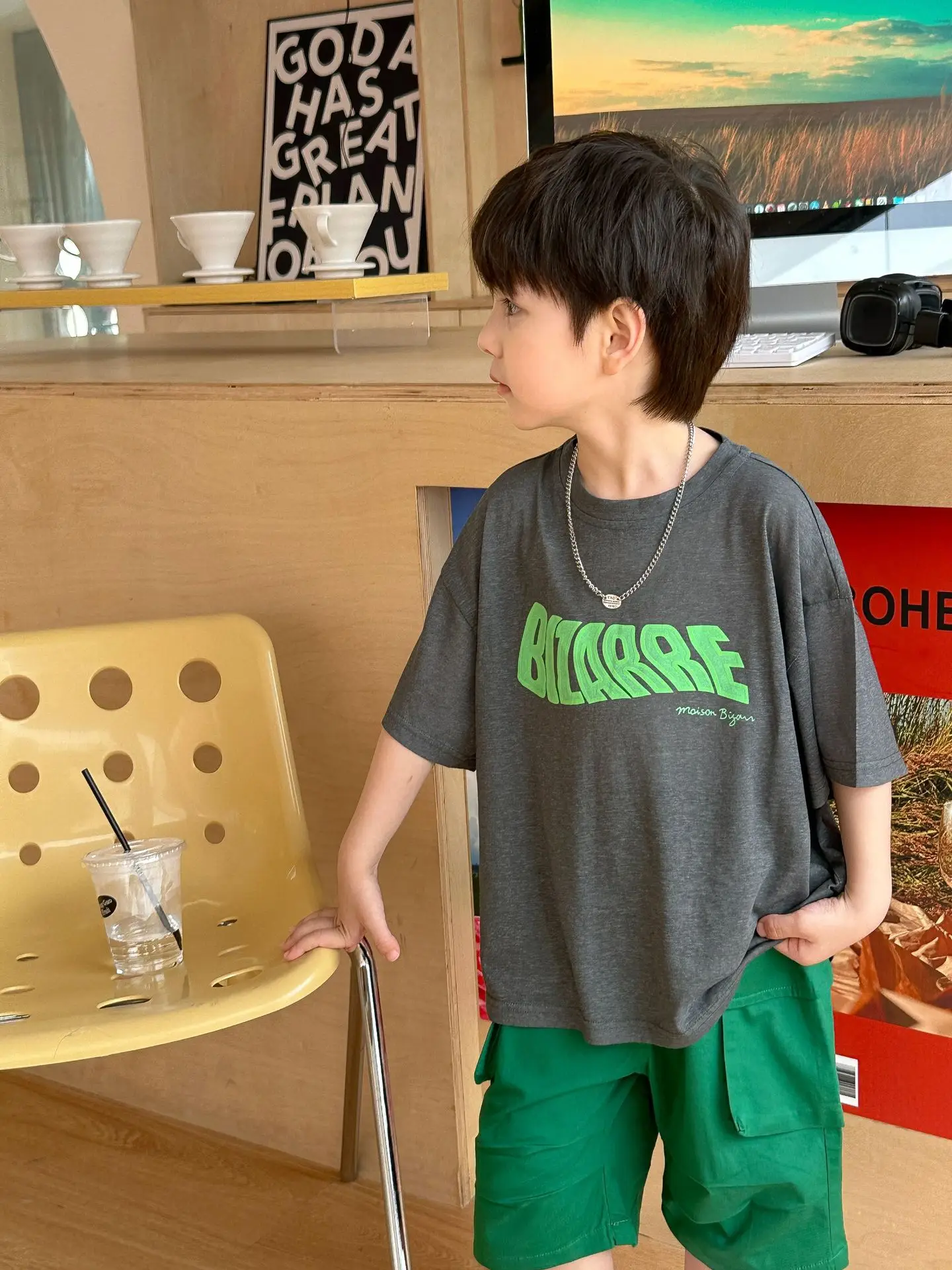 Boys Summer T-Shirt Green Gray Loose Kids 2025 — feature 21