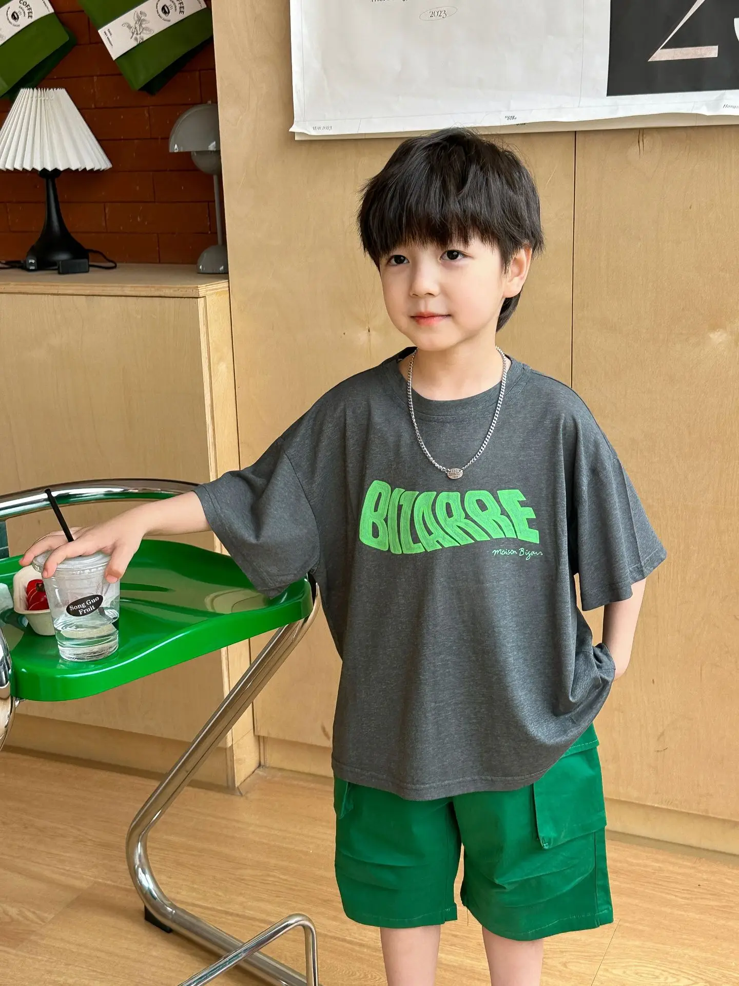 Boys Summer T-Shirt Green Gray Loose Kids 2025 — feature 7