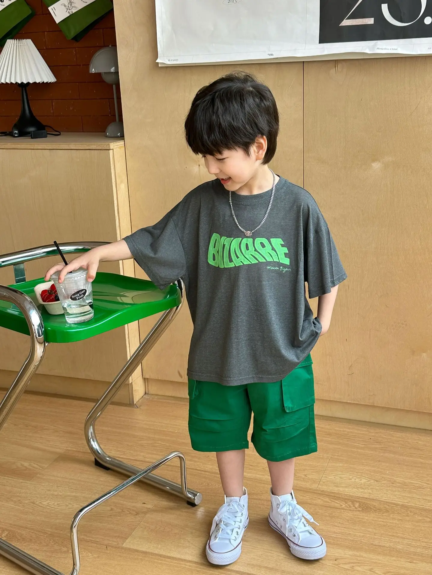 Boys Summer T-Shirt Green Gray Loose Kids 2025 — feature 8