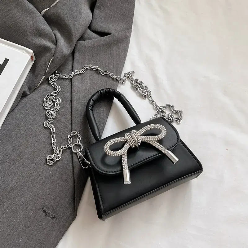 French Style Bow Mini Black Shoulder Crossbody Bag - Image 4