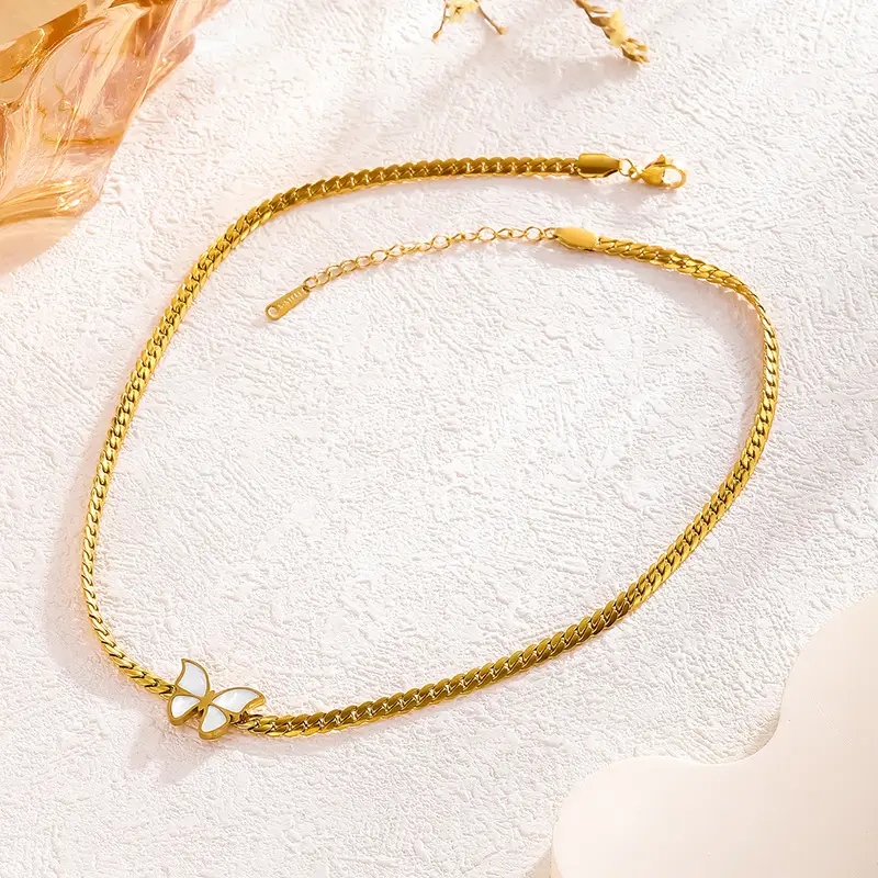 Gold Butterfly Blade Chain Necklace Set for Women