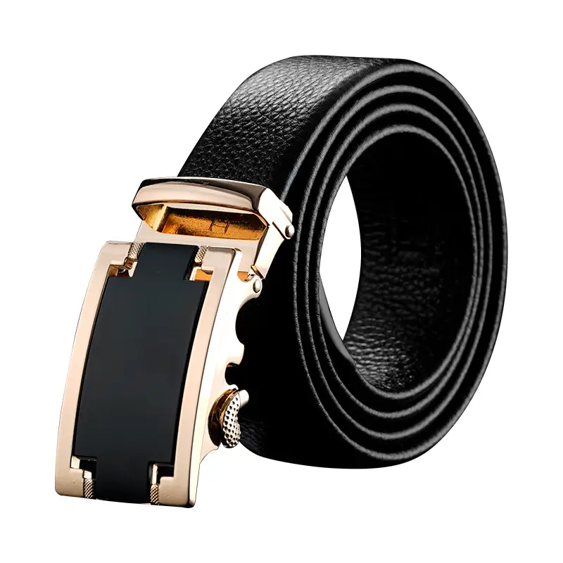 Men's Black Leather Belt with Gold Buckle & Customizable