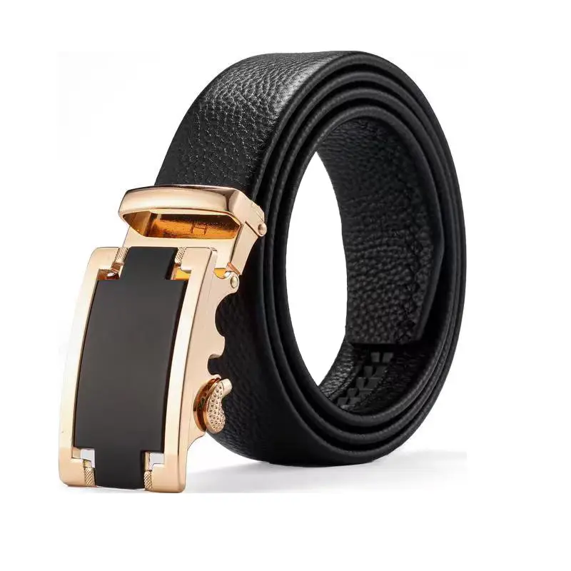 Men's Black Leather Belt with Gold Buckle & Customizable