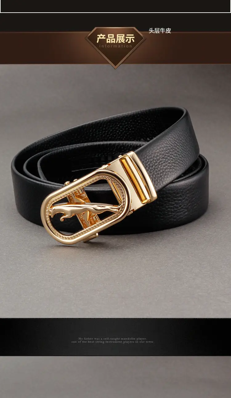 Men's Black Leather Belt with Gold Buckle & Customizable — feature 12
