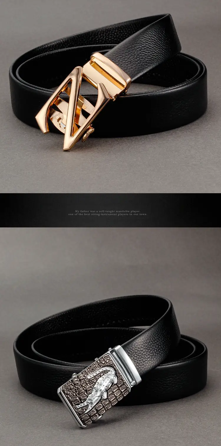 Men's Black Leather Belt with Gold Buckle & Customizable — feature 13