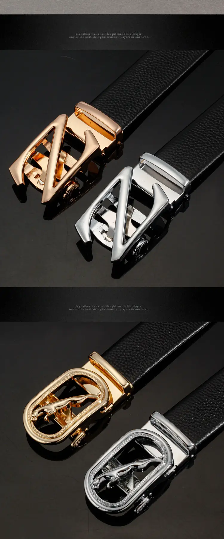 Men's Black Leather Belt with Gold Buckle & Customizable — feature 14