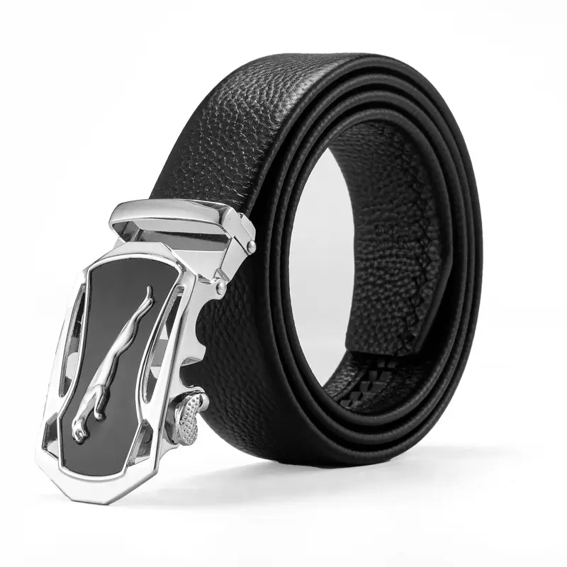 Men's Black Leather Belt with Gold Buckle & Customizable