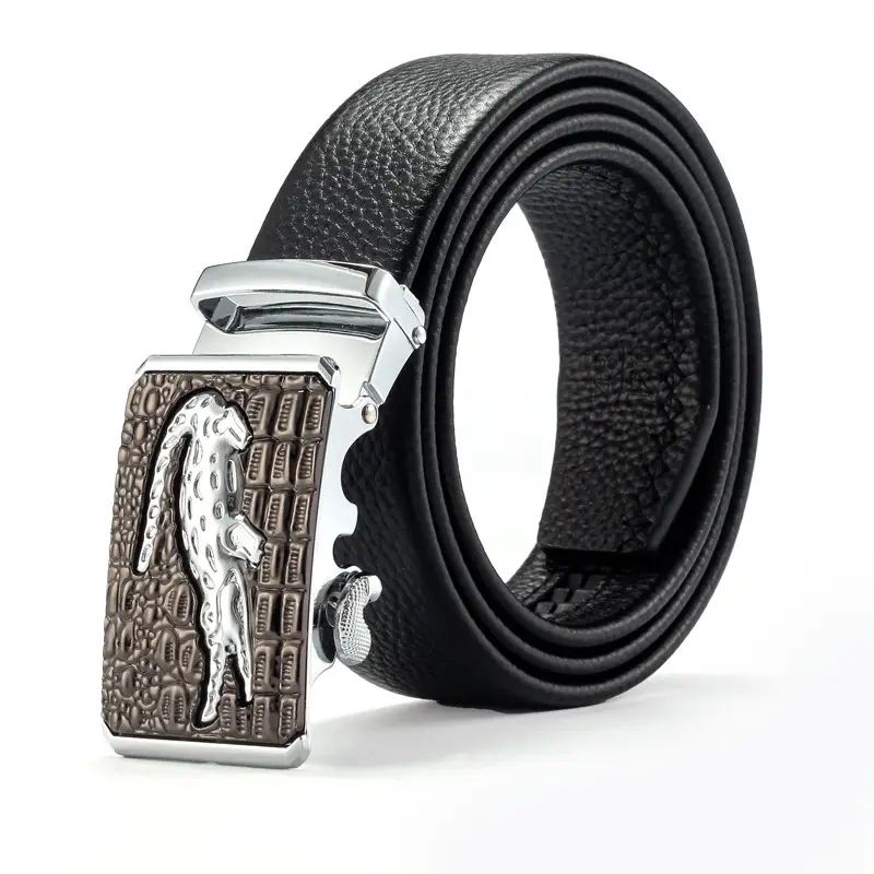 Men's Black Leather Belt with Gold Buckle & Customizable