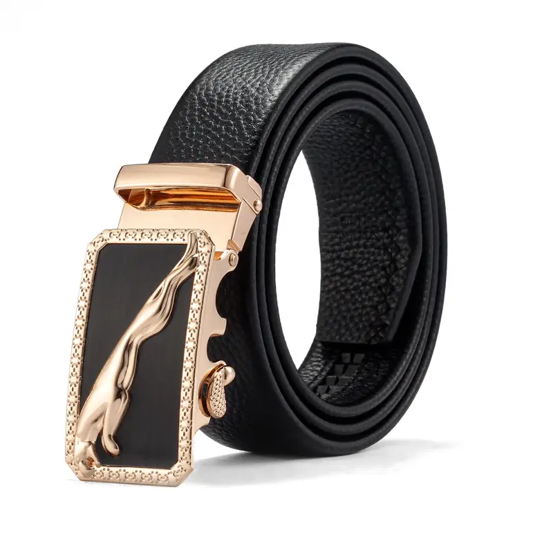 Men's Black Leather Belt with Gold Buckle & Customizable