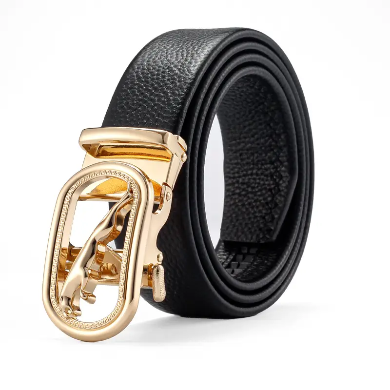 Men's Black Leather Belt with Gold Buckle & Customizable