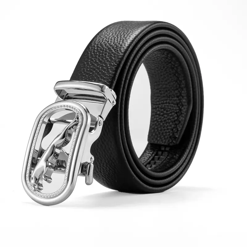 Men's Black Leather Belt with Gold Buckle & Customizable