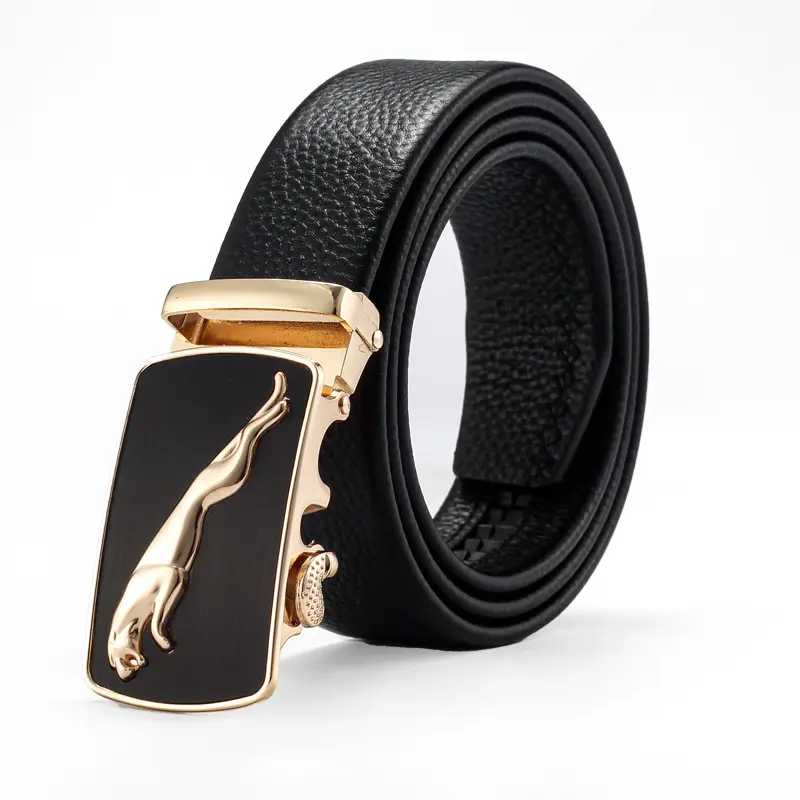 Men's Black Leather Belt with Gold Buckle & Customizable