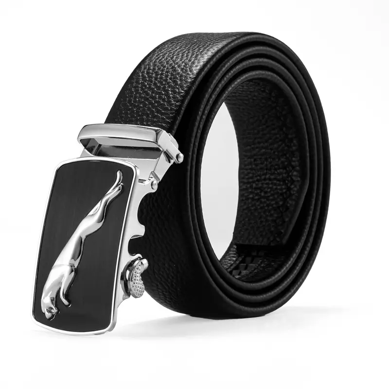 Men's Black Leather Belt with Gold Buckle & Customizable