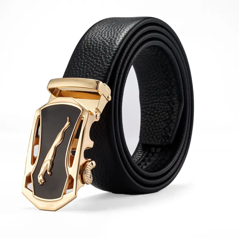 Men's Black Leather Belt with Gold Buckle & Customizable