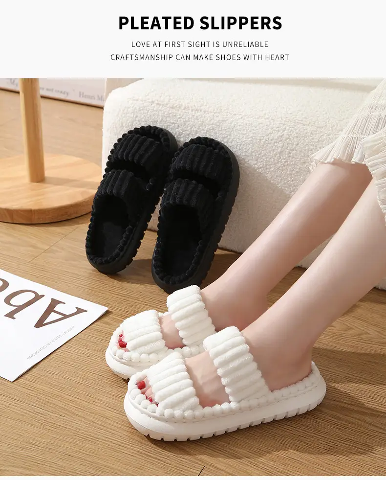 Cross-border New Corduroy Cotton Slippers Women's Household Wholesale Spring and Autumn Home Warm Indoor EVA Thick Bottom Cotton Slippers — feature 10
