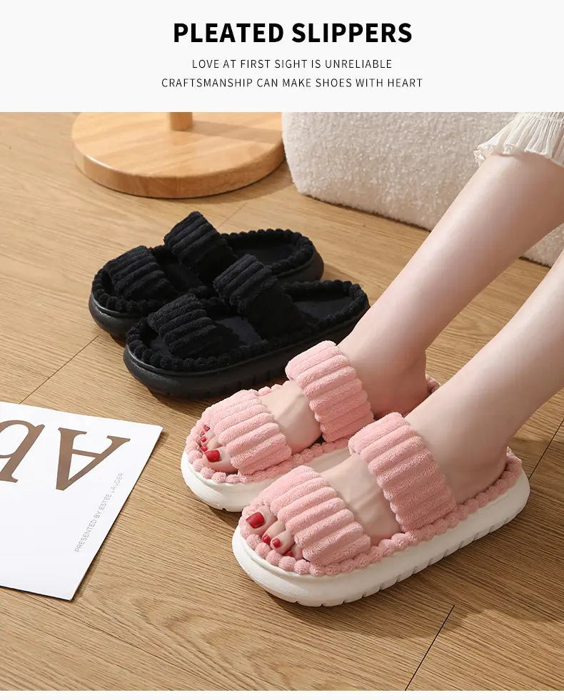 Cross-border New Corduroy Cotton Slippers Women's Household Wholesale Spring and Autumn Home Warm Indoor EVA Thick Bottom Cotton Slippers — feature 9
