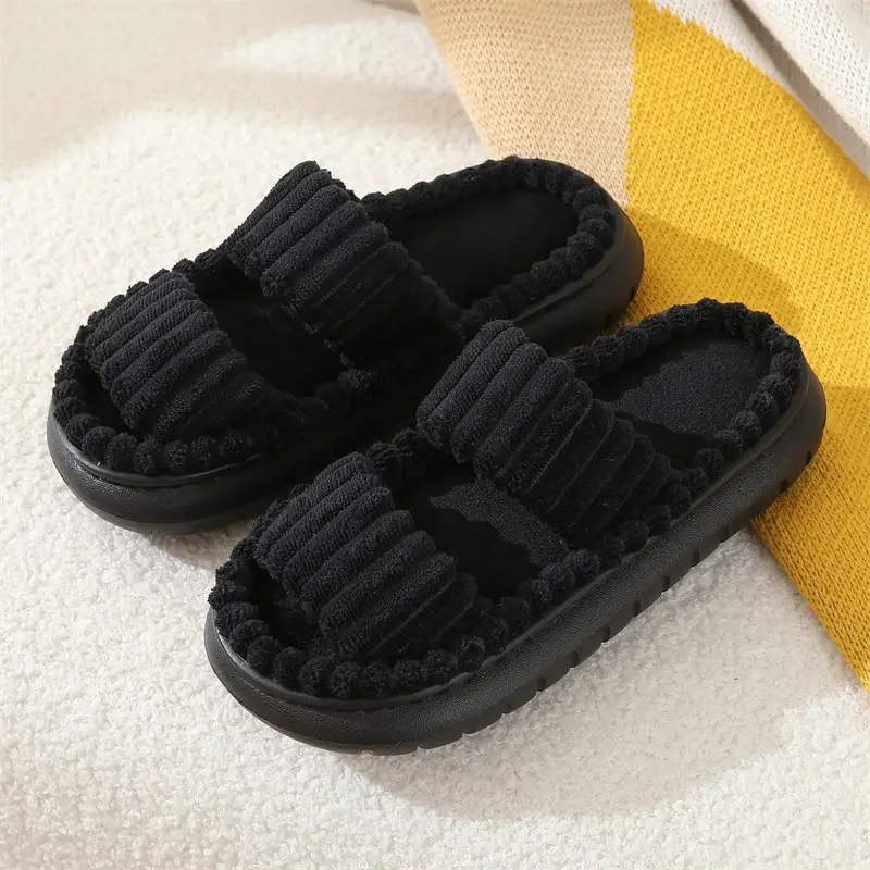 Cross-border New Corduroy Cotton Slippers Women's Household Wholesale Spring and Autumn Home Warm Indoor EVA Thick Bottom Cotton Slippers - Image 3