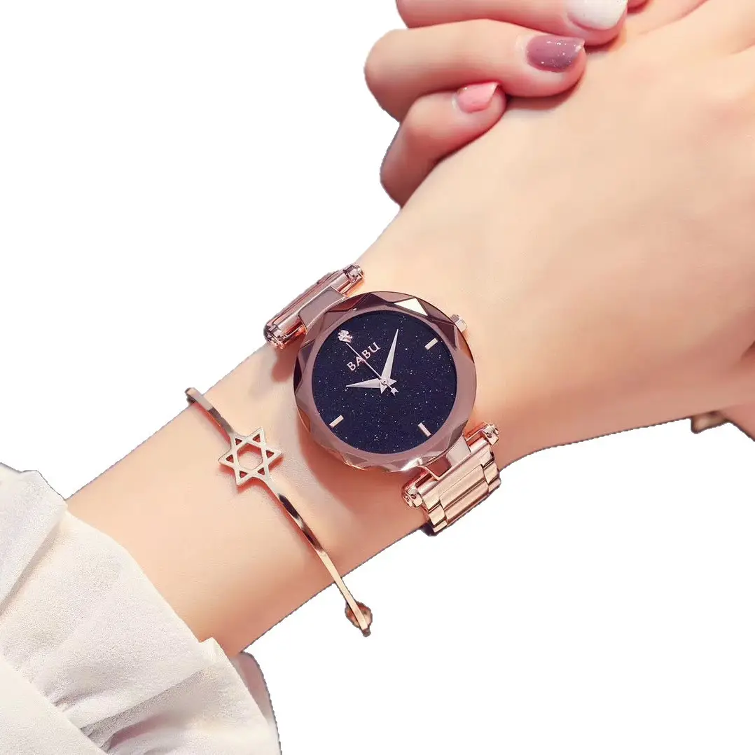 Women's Starry Sky Quartz Watch Rose Gold Steel Band - Image 6