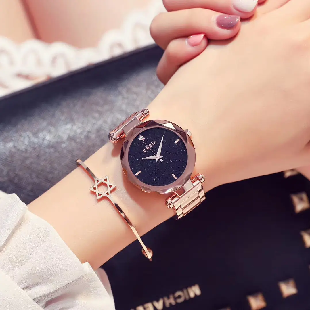 Women's Starry Sky Quartz Watch Rose Gold Steel Band - Image 4