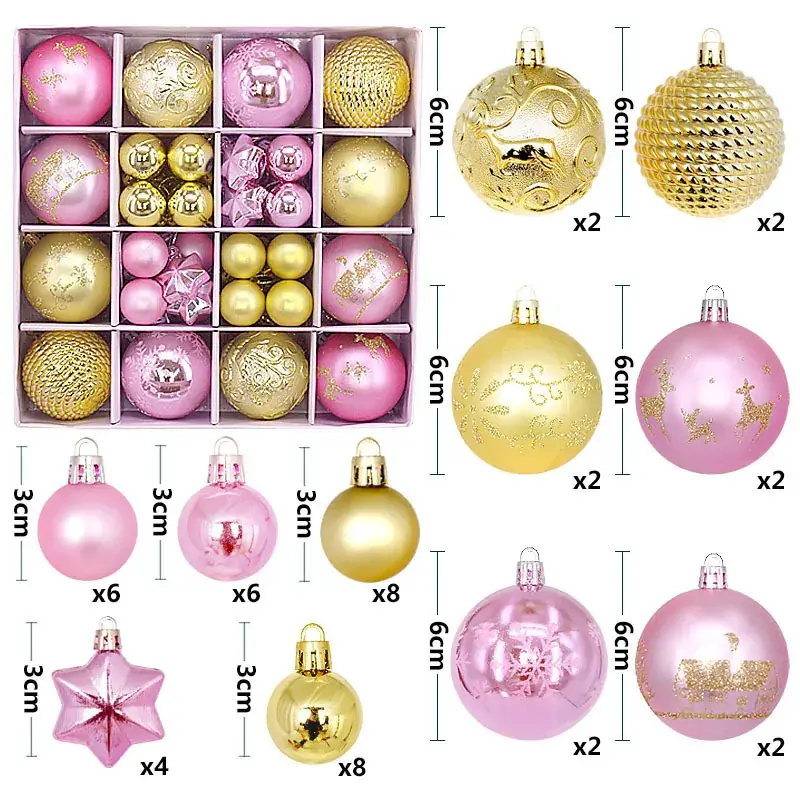 New Christmas Ball Decor Set 44pcs Painted Plated 6cm - Image 9