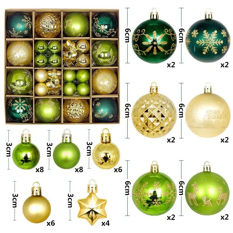 New Christmas Ball Decor Set 44pcs Painted Plated 6cm - Image 11