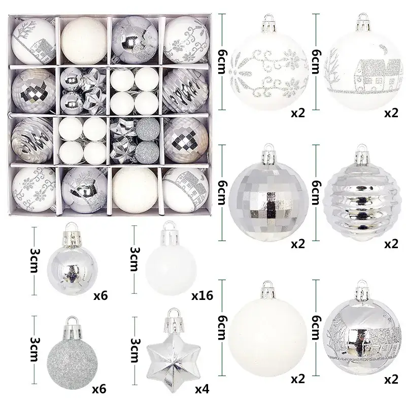 New Christmas Ball Decor Set 44pcs Painted Plated 6cm - Image 14