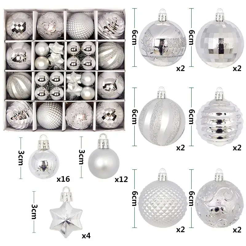 New Christmas Ball Decor Set 44pcs Painted Plated 6cm - Image 19