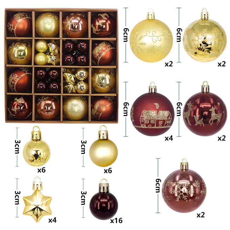 New Christmas Ball Decor Set 44pcs Painted Plated 6cm - Image 22