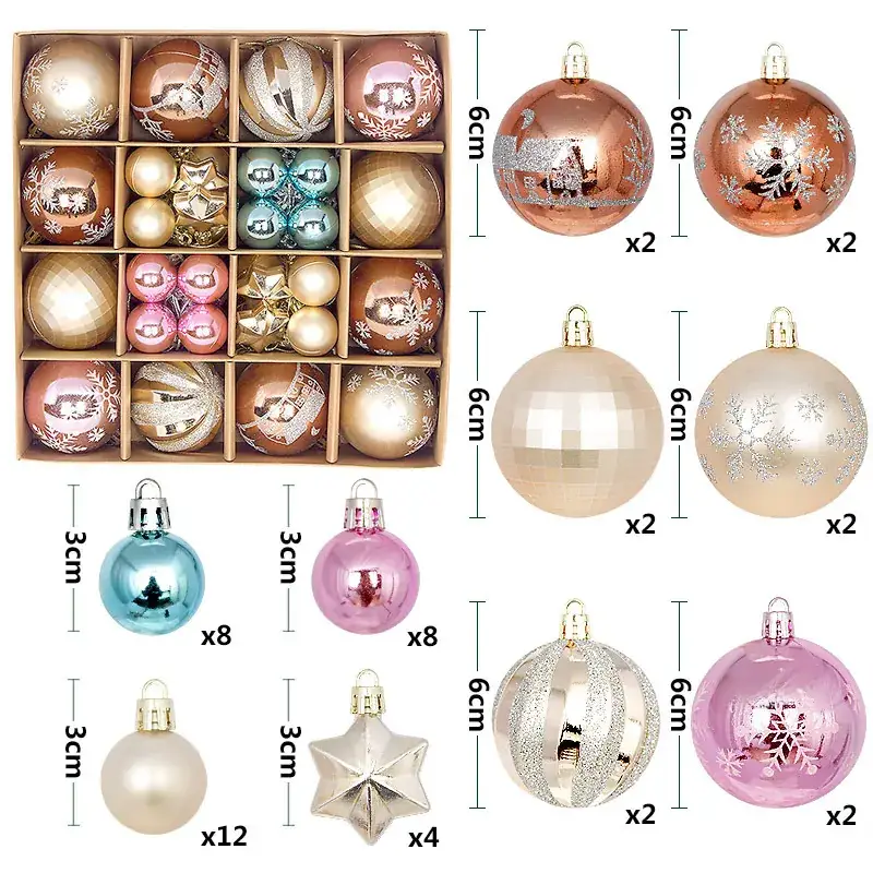 New Christmas Ball Decor Set 44pcs Painted Plated 6cm - Image 24