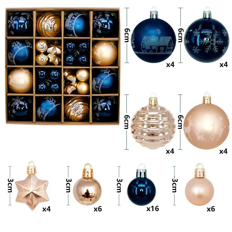 New Christmas Ball Decor Set 44pcs Painted Plated 6cm - Image 8