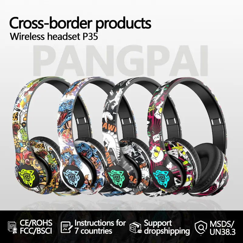 True Wireless Bluetooth Headset P35 Cross Border Graffiti Design - Image 6